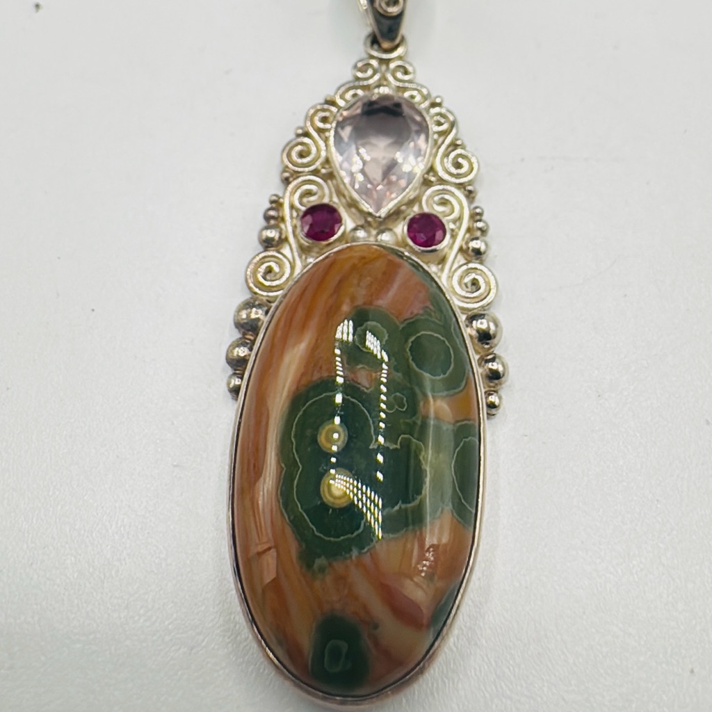 Sajen Sterling Silver Pendant Rubies Emerald Rose Quartz 150$